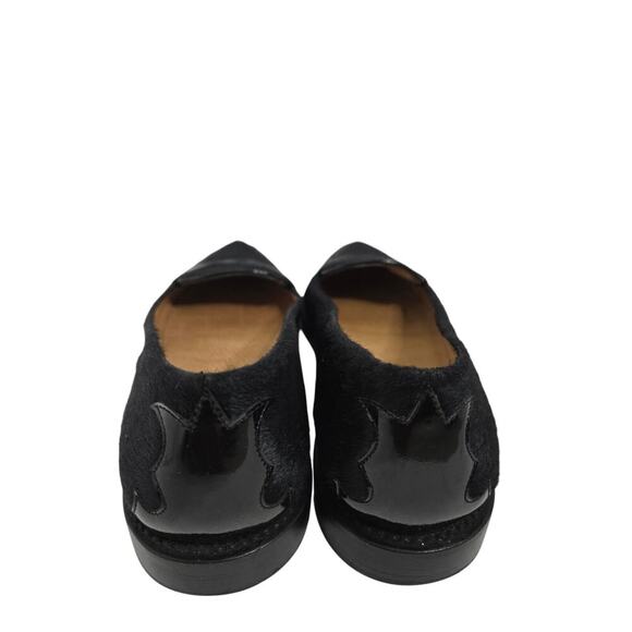 LUCCHESE WOMEN'S BLACK PONY HAIR LEATHER W/ PATENT LEATHER INLAY LOAFER SZ 7.5B - Picture 4 of 8